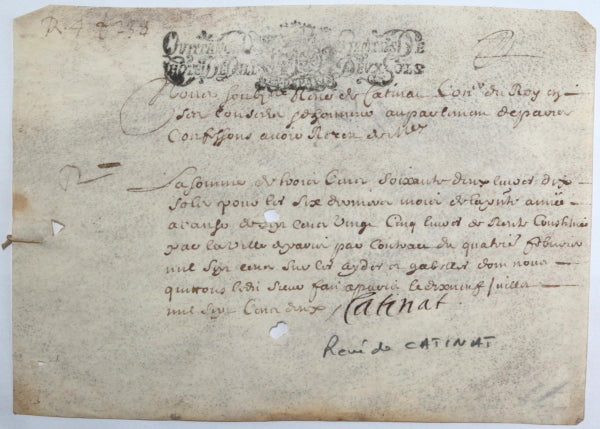 1702 Paris quittance René Catinat conseiller du Roi Parlement de Paris