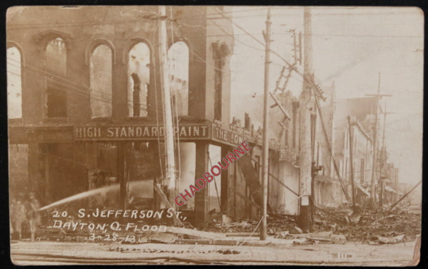 1913 USA fire damage during Dayton Ohio flood photo postcard