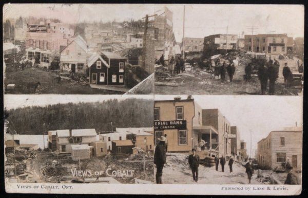 1907 Canada postcard 4 views of silver mining boomtown Cobalt Ontario
