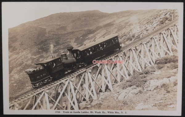 USA photo postcard train on Jacobs Ladder White Mountains N.H. c.1919