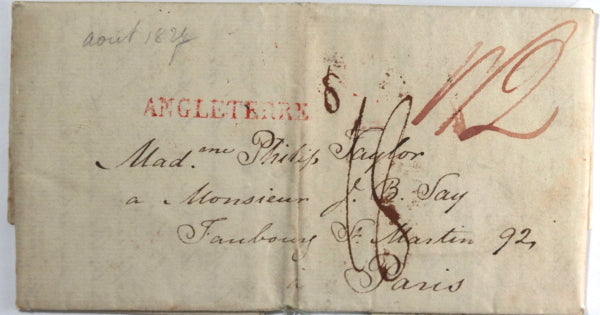 1827 UK letter engineer Philp Taylor, trip description Paris to London