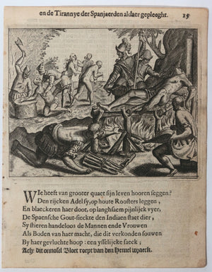 Engraving of Spanish torturing natives in America 1664