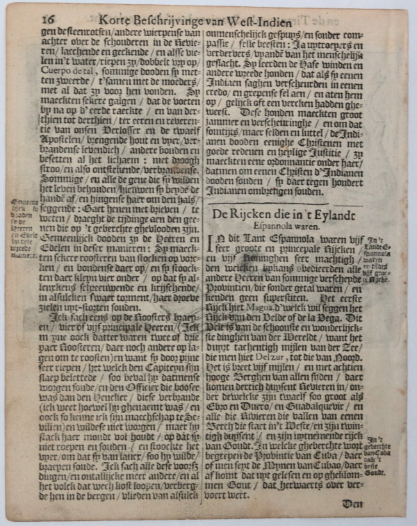 Engraving of Spanish torturing natives in America 1664