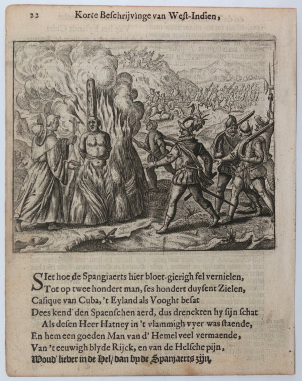 Engraving of Spanish torturing natives in America 1664