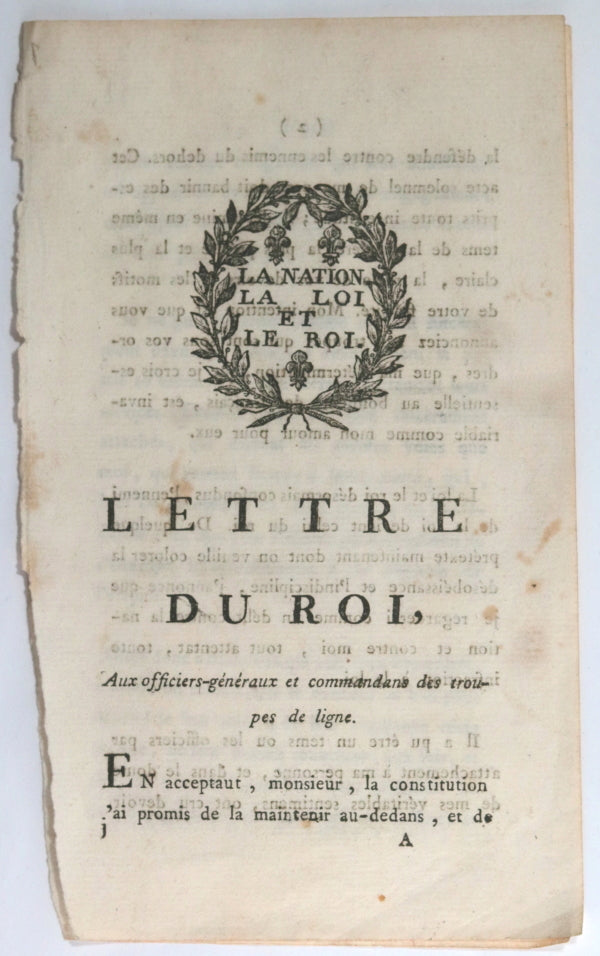 1791 France Révolution lettre du roi Louis XVI aux officiers-généraux