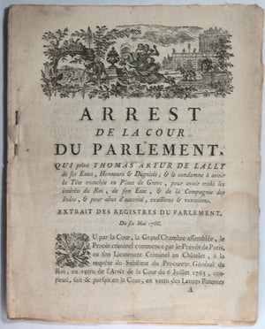 1766 condamnation à mort Thomas Arthur, baron Tollendal comte de Lally