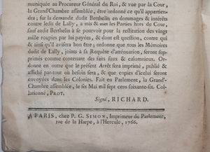 1766 condamnation à mort Thomas Arthur, baron Tollendal comte de Lally