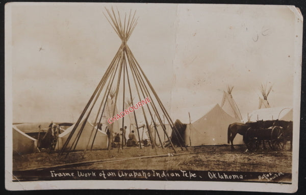 USA Oklahoma photo postcard Arapaho Indian Teepee by Bates c. 1910s