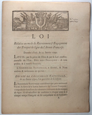 1792 Paris Louis XVI révolution 3 lois concernanat l"Armée et Marine