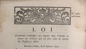 1792 Paris Louis XVI révolution 3 lois concernanat l"Armée et Marine