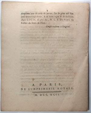 1792 Paris Louis XVI révolution 3 lois concernanat l"Armée et Marine