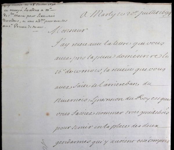 1694 lettre M. de Barbezieux à M. de Voyer: gendarmes de Nevers