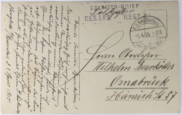 1915 WW1 photo postcard German medic 51st Reserve Division