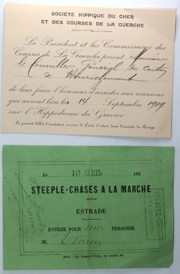 France  collection 10 cartes d'entrée hippisme 1850-1948