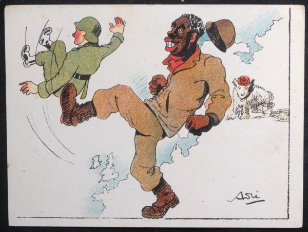 WW2 patriotic postcard African-American soldier in Europe