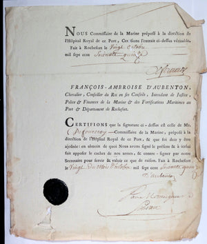 1775 France Rochefort, Intendant de la Marine d’Aubenton à De Fourcroy