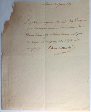 1789 France lettre militaire du Duc de Maillé à Joly d'Aussy