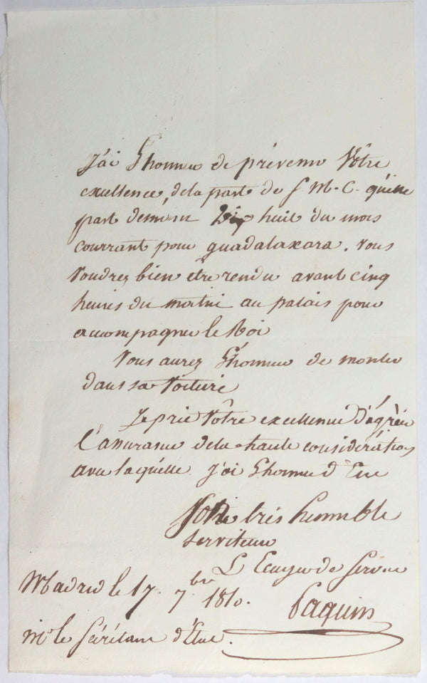 1810 Madrid invitation du Roi Joseph Bonaparte pour Urquijo Secrétaire d'Etat