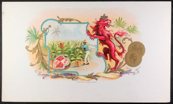 @1892 USA NYC salesman sample cigar label – lion and pickers