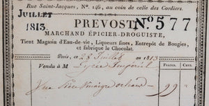 Paris 1813 achat Lycée Impériale vinaigre d'Orléans chez Prevost