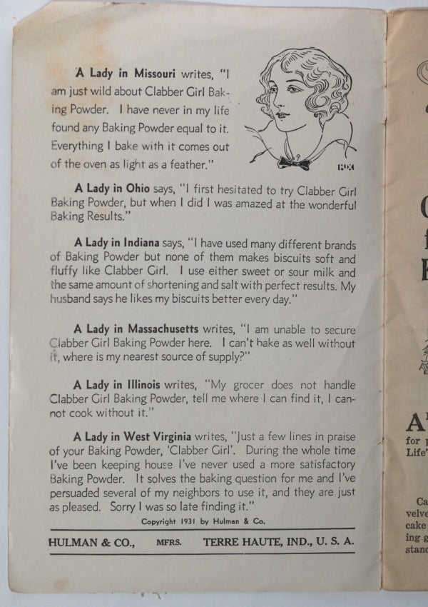 1931 USA Clabber Girl baking powder recipes