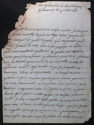 1787 Paris lettre Comte de St Hermine Barriére à M. St. Mandé Laigne