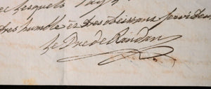 1743 France Besançon lettre de Guy Michel de Durfort duc de Randan