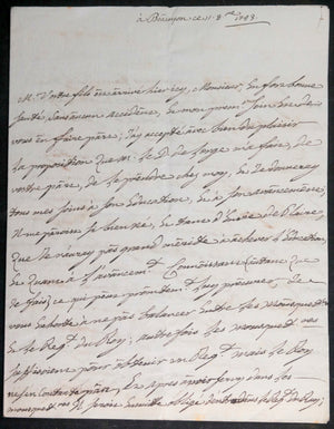 1743 France Besançon lettre de Guy Michel de Durfort duc de Randan