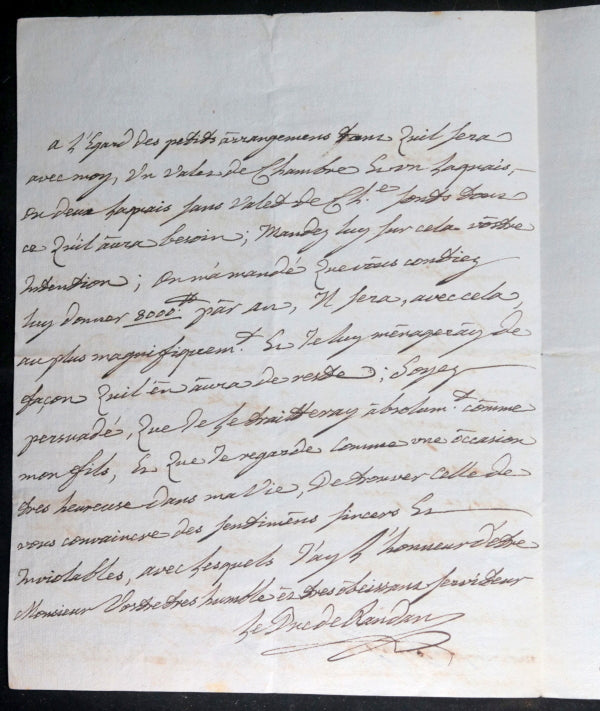 1743 France Besançon lettre de Guy Michel de Durfort duc de Randan