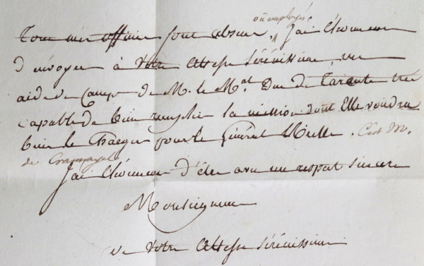 1812 lettre MInistre Duc de Feltre au Maréchal Berthier, aide de camp