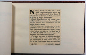 1912 France catalogue luxueux automobiles Charron, illustré Bofa