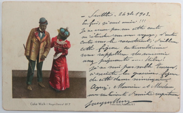 1903 Black Americana postcard depicting ‘Cake Walk’ dance, vaudeville