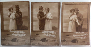 WW1 set of 3 French romantic postcards Allied soldier and sweetheart