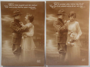 WW1 set of 5 French romantic postcards Allied soldier and sweetheart