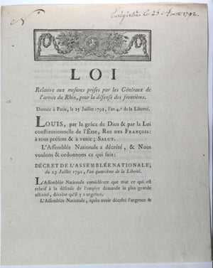 1792 France Loi mesures prises Généraux armée du Rhin