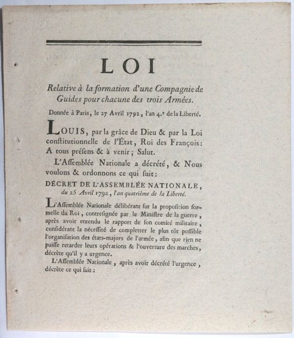 1792 Revolution Loi sur formation Compagnies de Guides