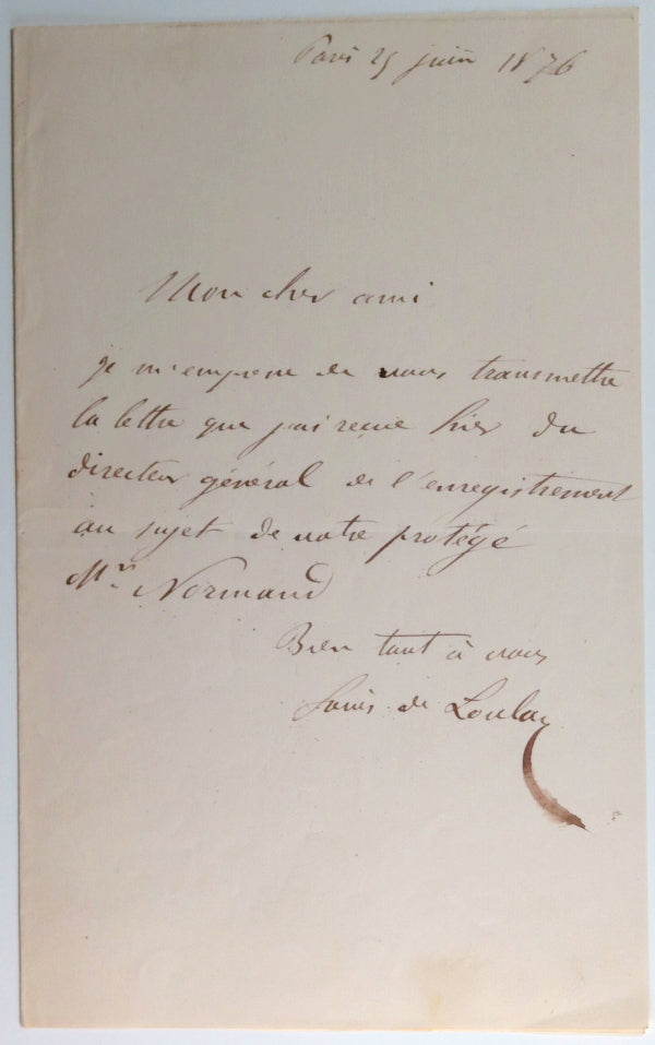 1876 France lettre député Charente-Inférieure Louis de Loulay