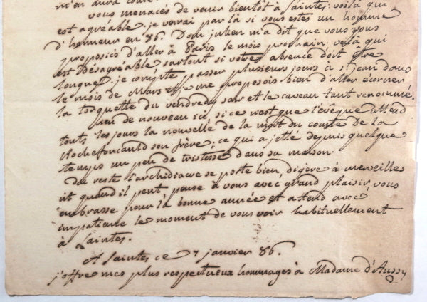 1786 France 2 lettres du vicaire général Taillet à Saintes (Charente)
