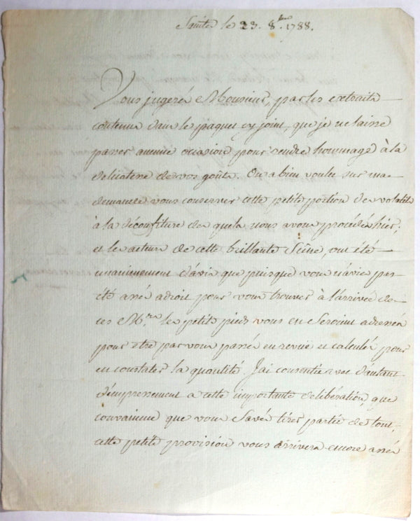 1788 France lettre Gueau de Gravelle Reverseaux intendant La Rochelle