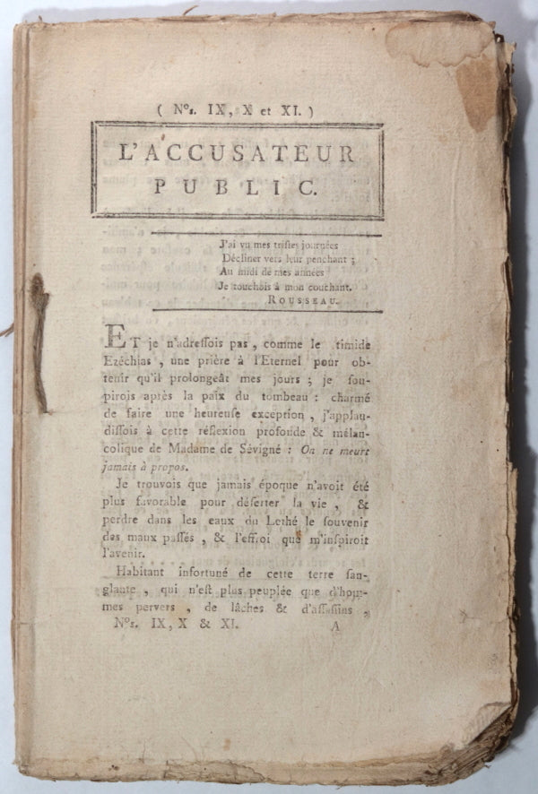 1795 Paris Révolution journal l’Accusateur Public N°. IX, X, XI