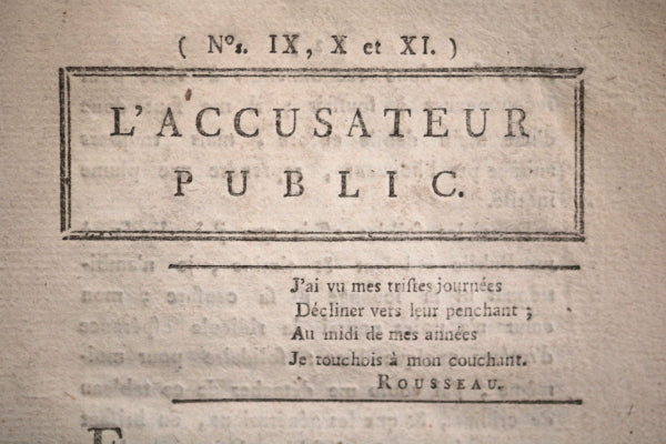 1795 Paris Révolution journal l’Accusateur Public N°. IX, X, XI