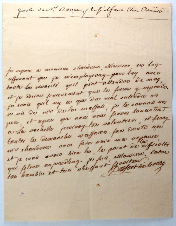 18e France lettre de François Aimery de Durfort de Civrac