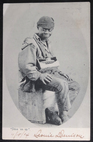 1904 USA postcard photo African-American shoeshine boy