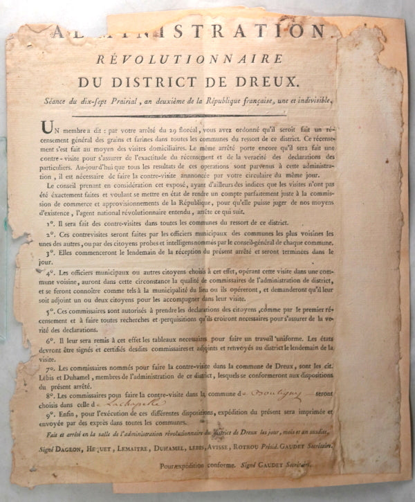 1794 recensement grains et farines district Dreux (Eure-et-Loir)