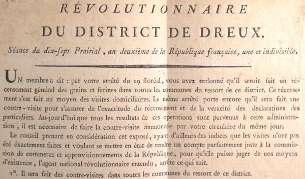 1794 recensement grains et farines district Dreux (Eure-et-Loir)