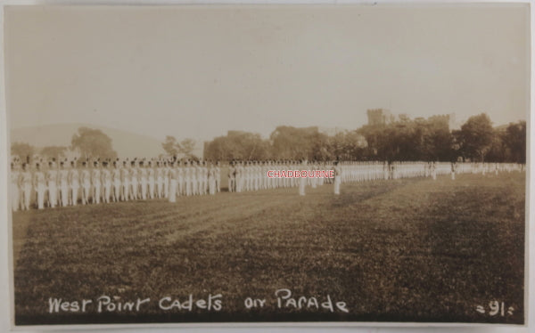 USA photo postcard of West Point cadets on dress parade