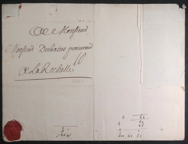 1760 Paris lettre de M. Damours au procureur Desbains (La Rochelle) 1760 Paris lettre de M. Damours au procureur Desbains (La Rochelle)
