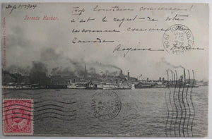 1904 Canada postcard view of Toronto Harbor, steamships