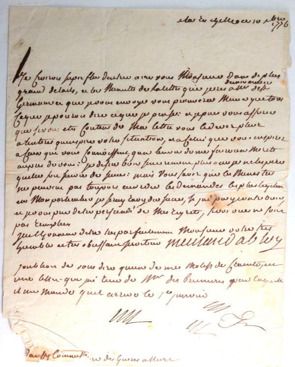 1776 La Rochelle 2 lettres intendant Meulan d’Ablois à M. d’Aussy