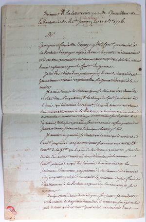 1776 La Rochelle 2 lettres intendant Meulan d’Ablois à M. d’Aussy